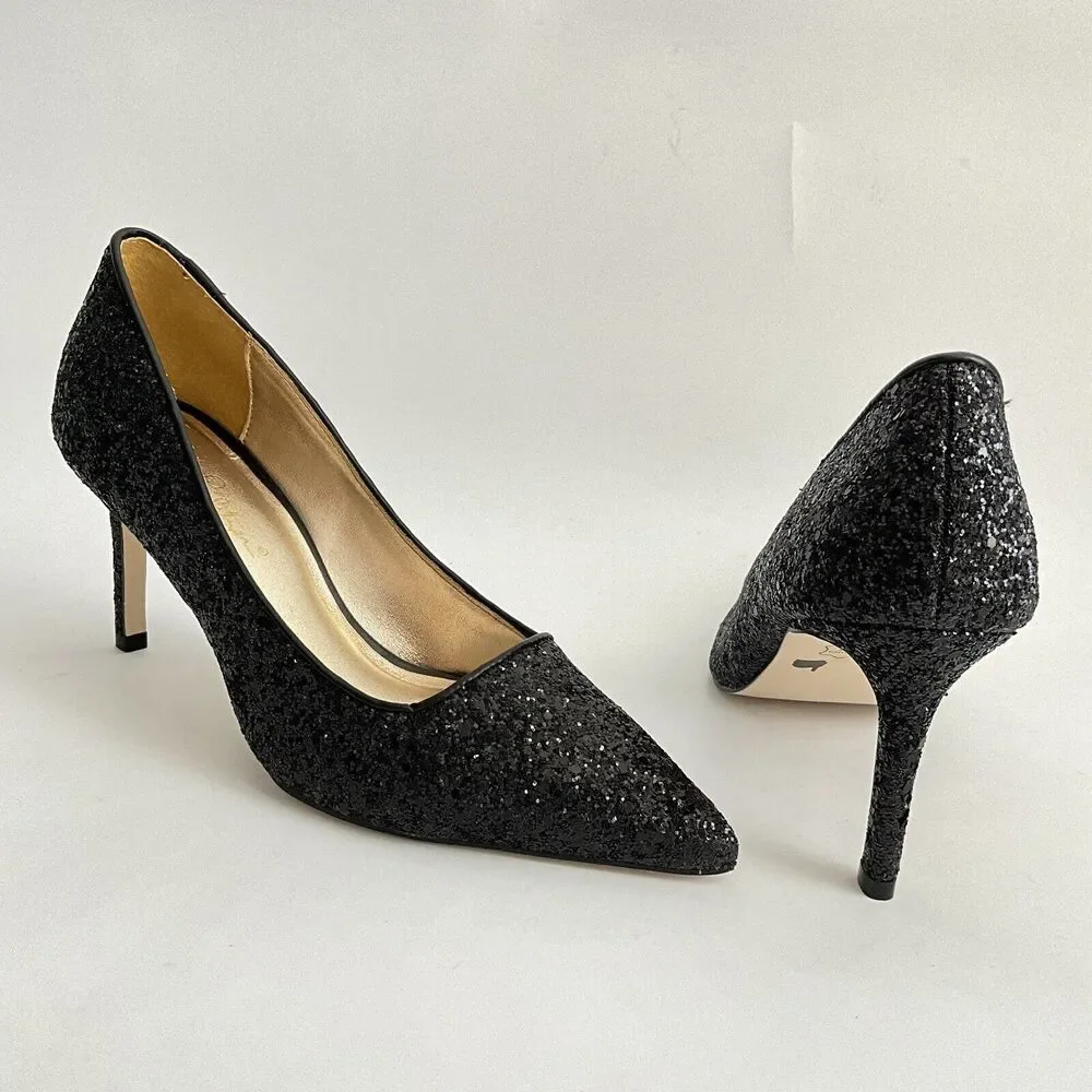 Lilly Pulitzer Margot Glitter Point Toe Pumps Stiletto Heel Black 8.5